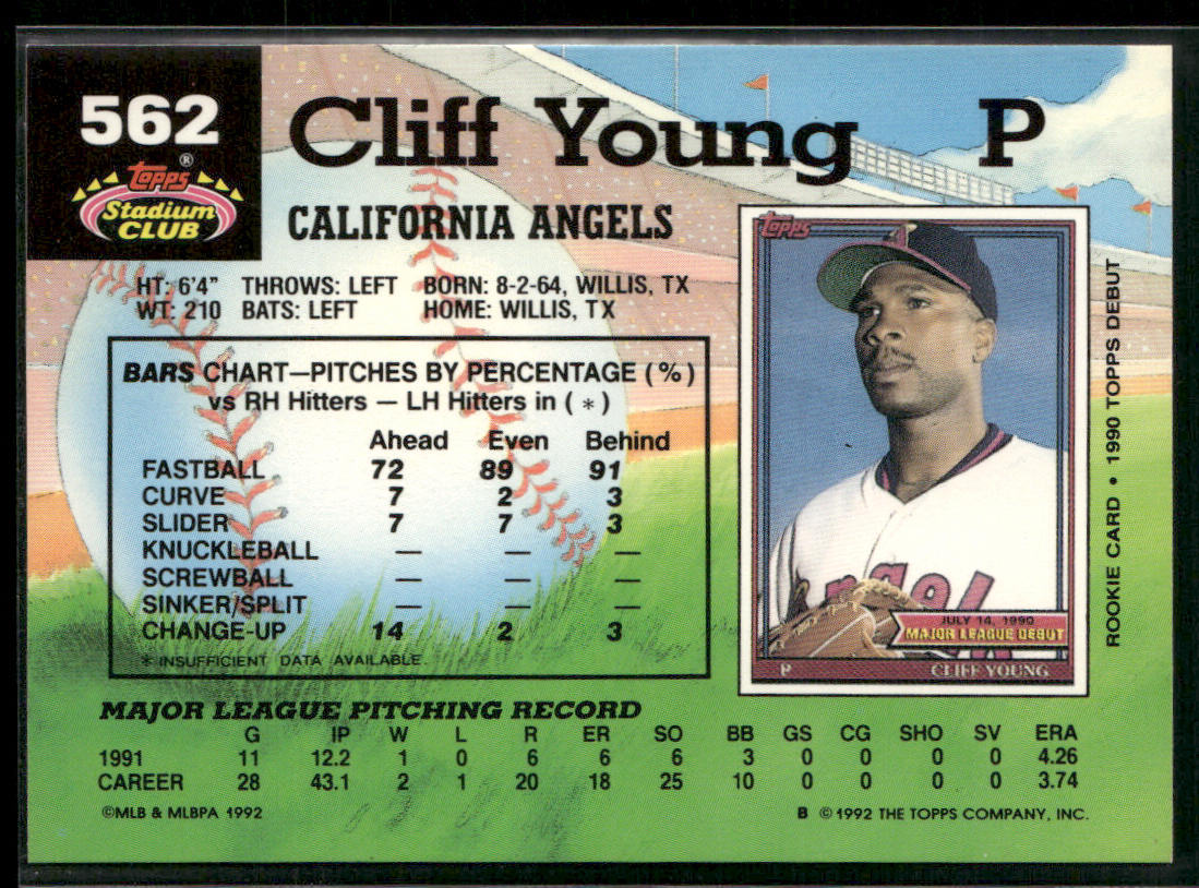 Cliff Young 1992 Stadium Club #562 California Angels