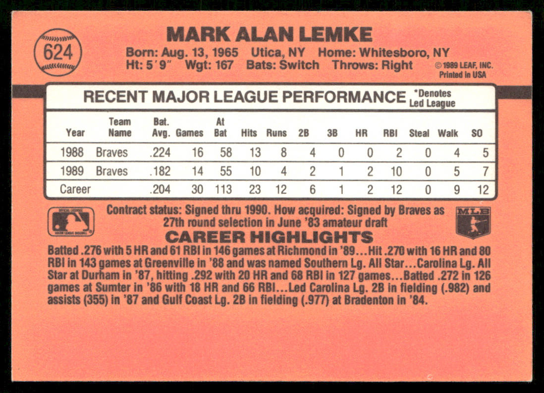 Mark Lemke 1990 Donruss #624 Atlanta Braves