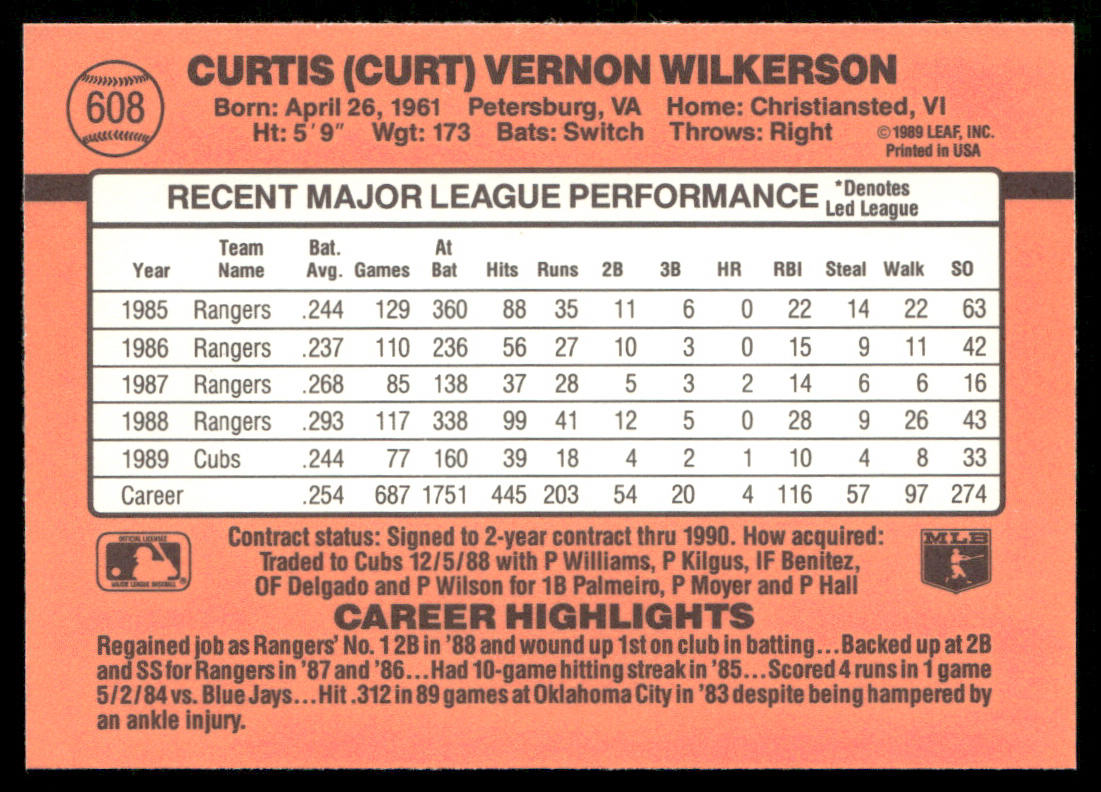 Curt Wilkerson 1990 Donruss #608b Chicago Cubs