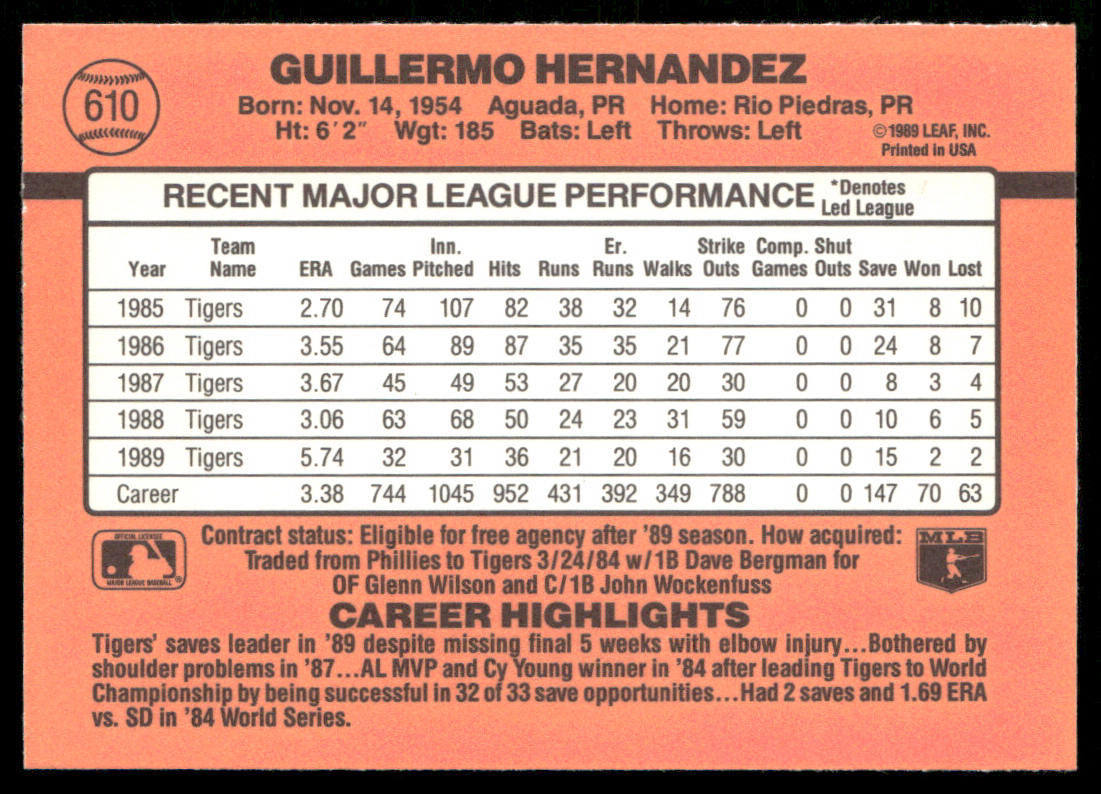 Guillermo Hernandez 1990 Donruss #610 Detroit Tigers