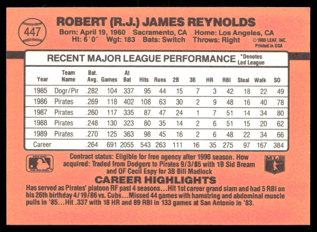 R.J. Reynolds 1990 Donruss #447 Pittsburgh Pirates