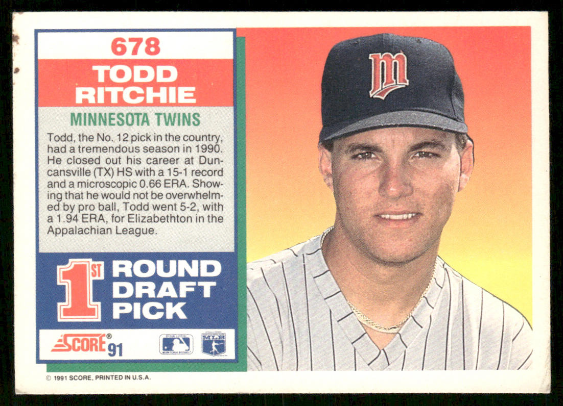 Todd Ritchie 1991 Score #678 RC Minnesota Twins