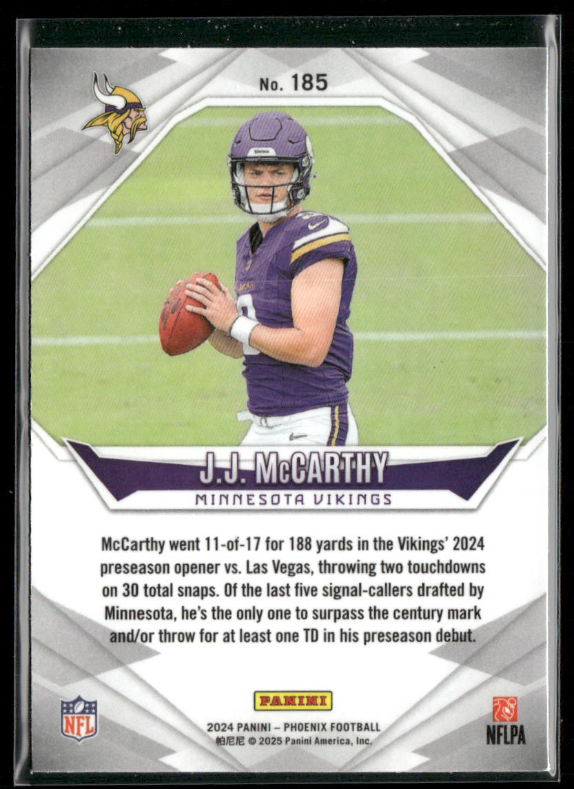 J.J. McCarthy 2024 Panini Phoenix #185 RC Minnesota Vikings