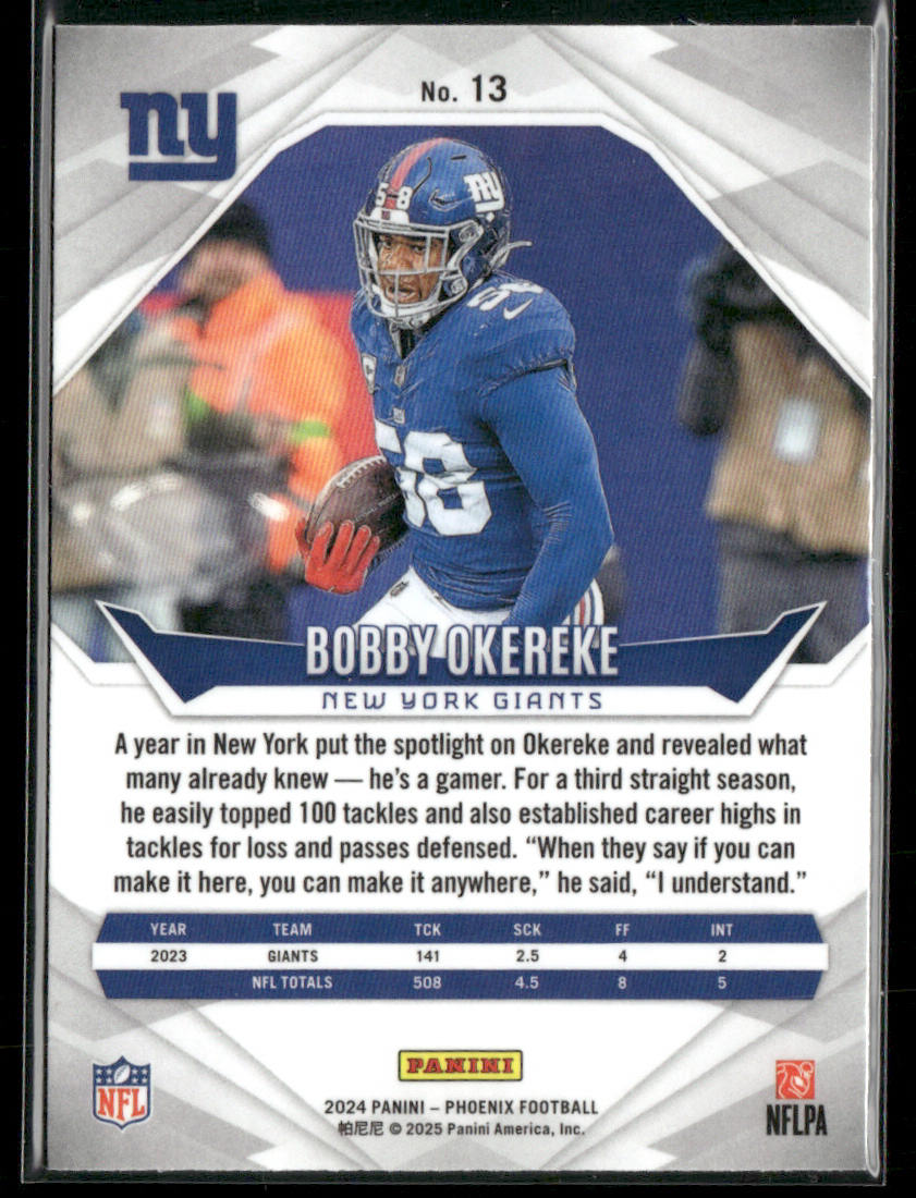 Bobby Okereke 2024 Panini Phoenix #13 New York Giants back