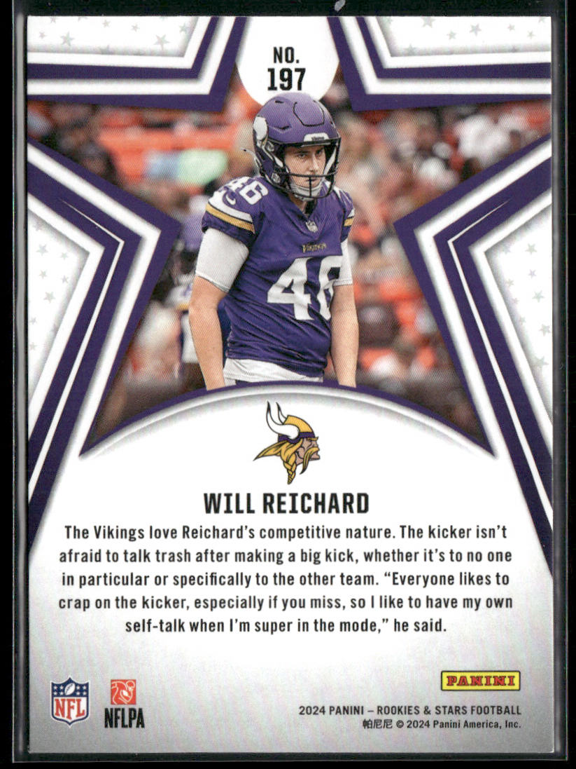 Will Reichard 2024 Panini Rookies & Stars #197 RC Minnesota Vikings