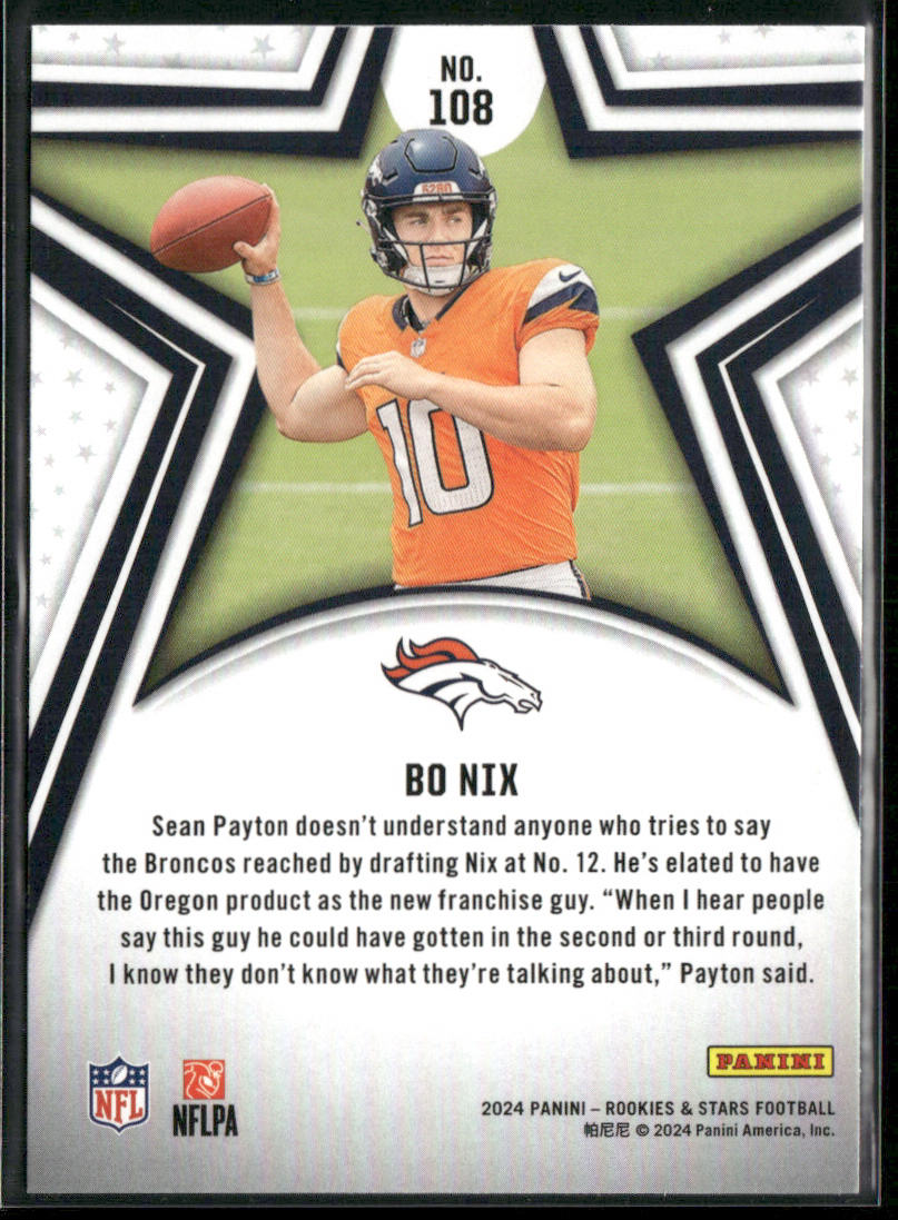 Bo Nix 2024 Panini Rookies & Stars #108 RC Denver Broncos