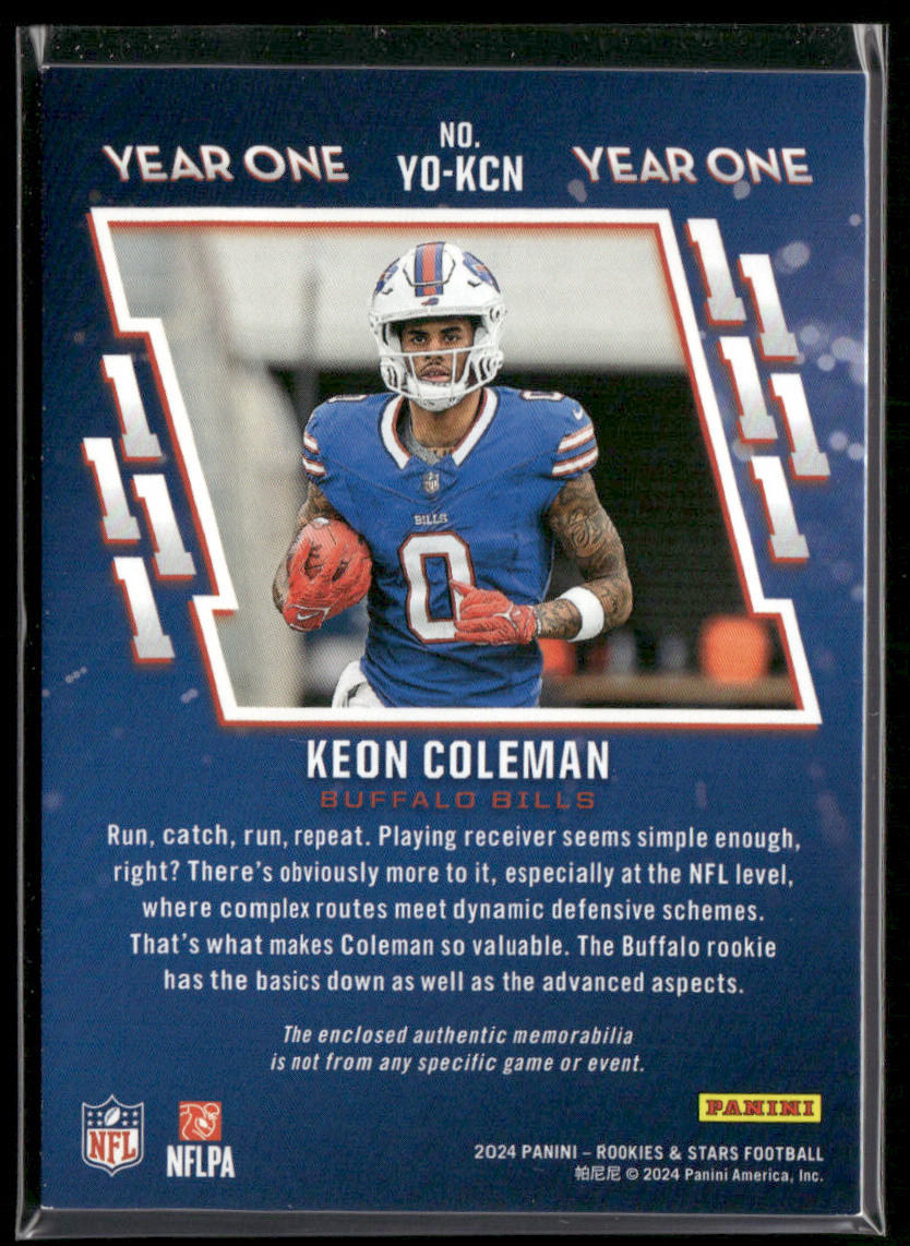 Keon Coleman 2024 Panini Rookies & Stars Year One Longevity #YO-KCN SN,MEM Bills