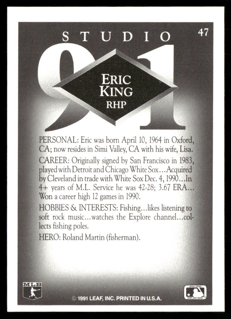 Eric King 1991 Studio #47 Cleveland Indians back
