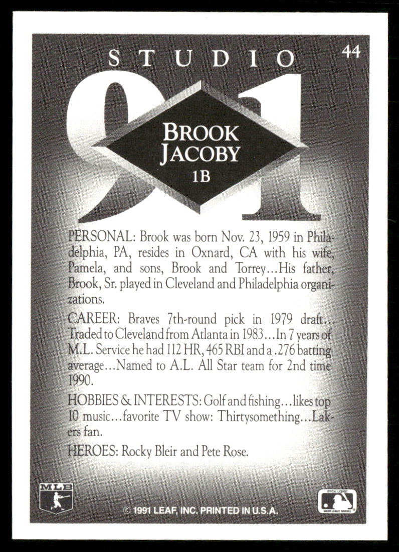 Brook Jacoby 1991 Studio #44 Cleveland Indians back