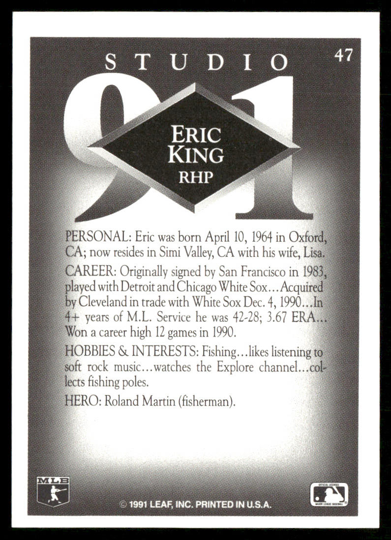 Eric King 1991 Studio #47 Cleveland Indians back