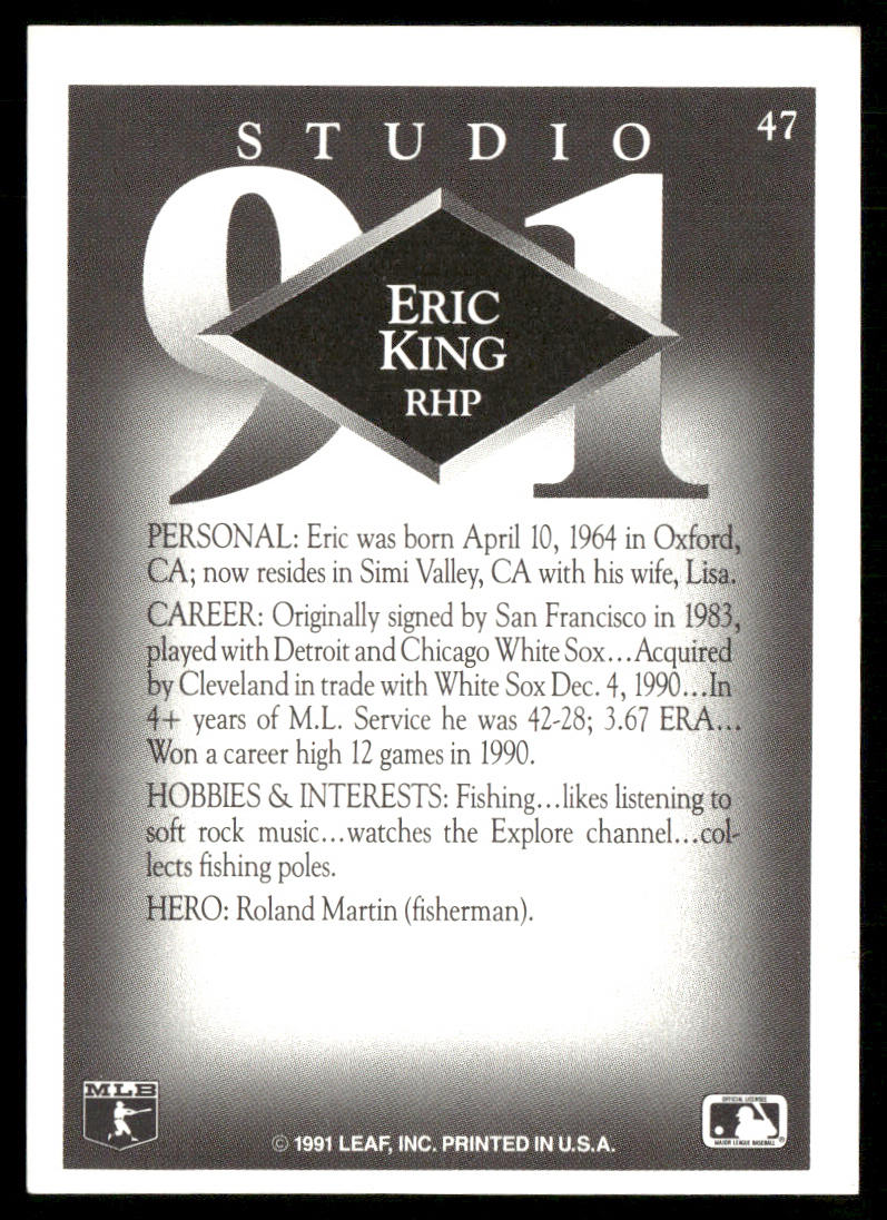 Eric King 1991 Studio #47 Cleveland Indians back
