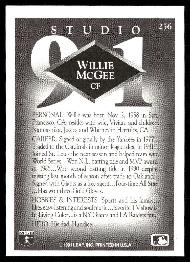 Willie McGee 1991 Studio #256 San Francisco Giants back