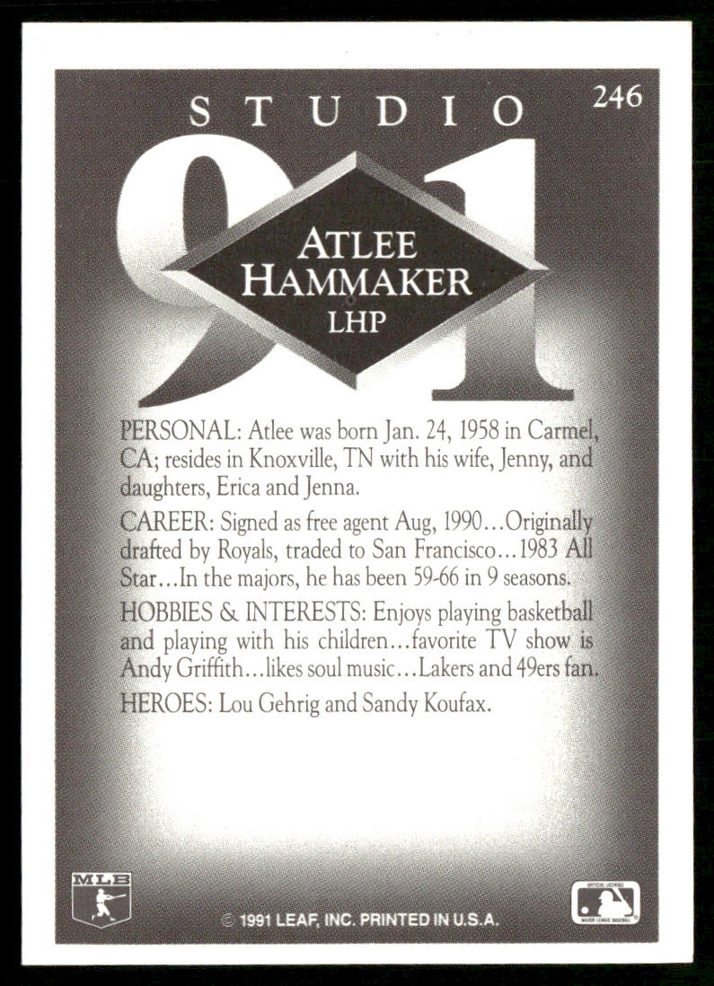 Atlee Hammaker 1991 Studio #246 San Diego Padres back