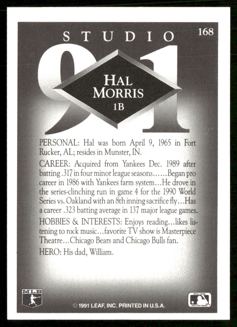 Hal Morris 1991 Studio #168 Cincinnati Reds back