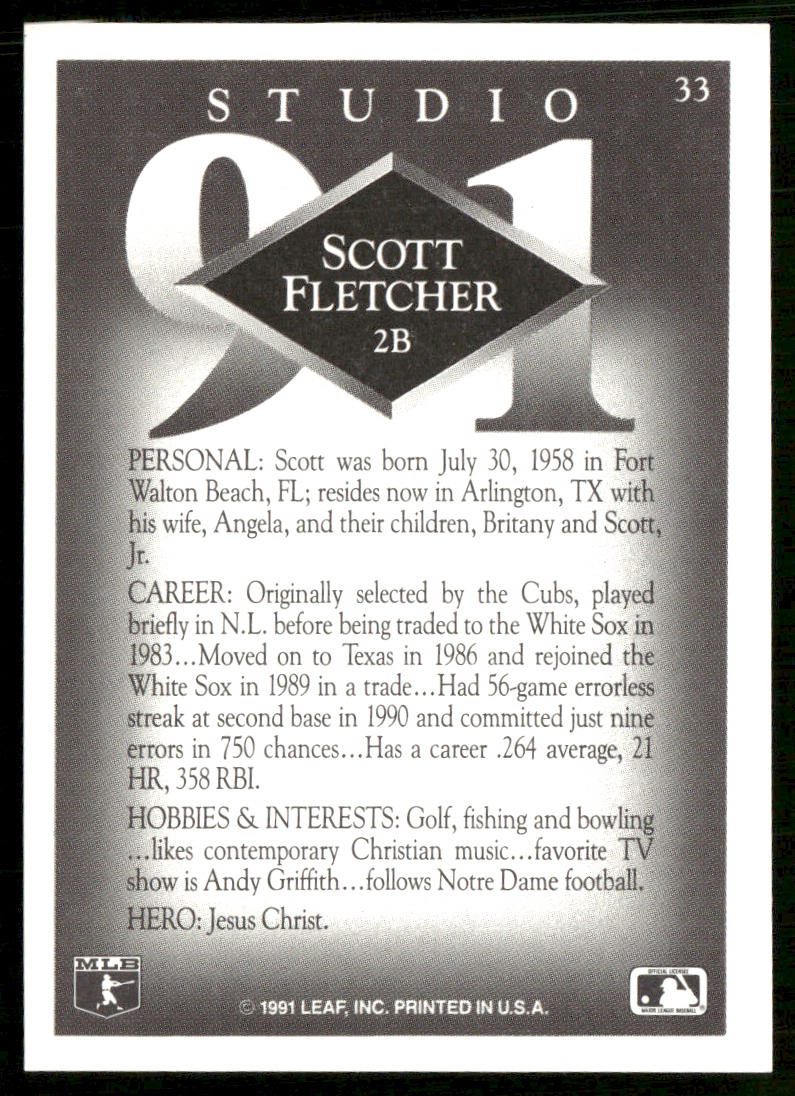 Scott Fletcher 1991 Studio #33 Chicago White Sox