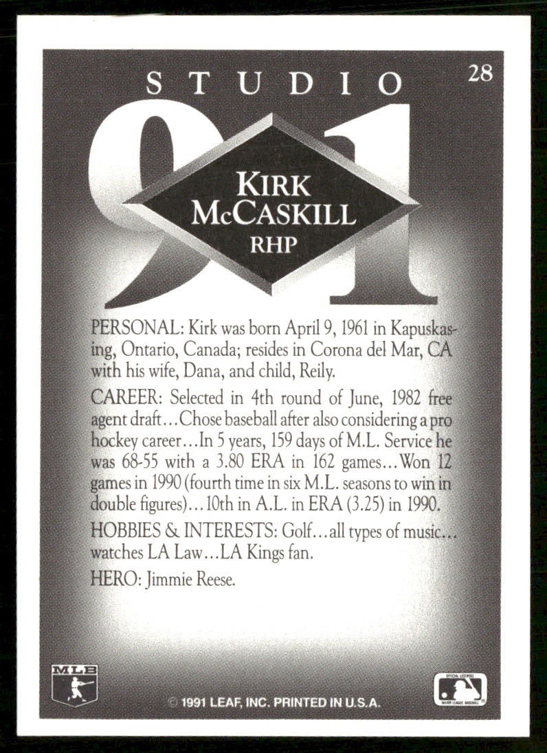 Kirk McCaskill 1991 Studio #28 California Angels back