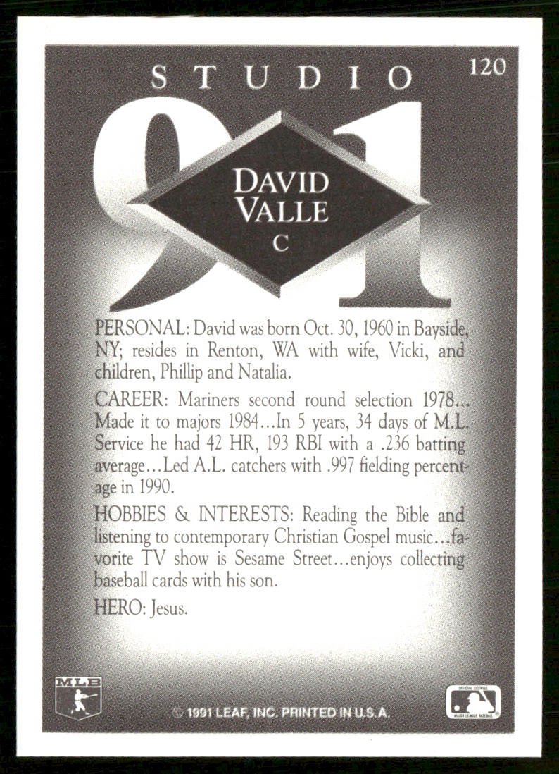 David Valle 1991 Studio #120 Seattle Mariners back