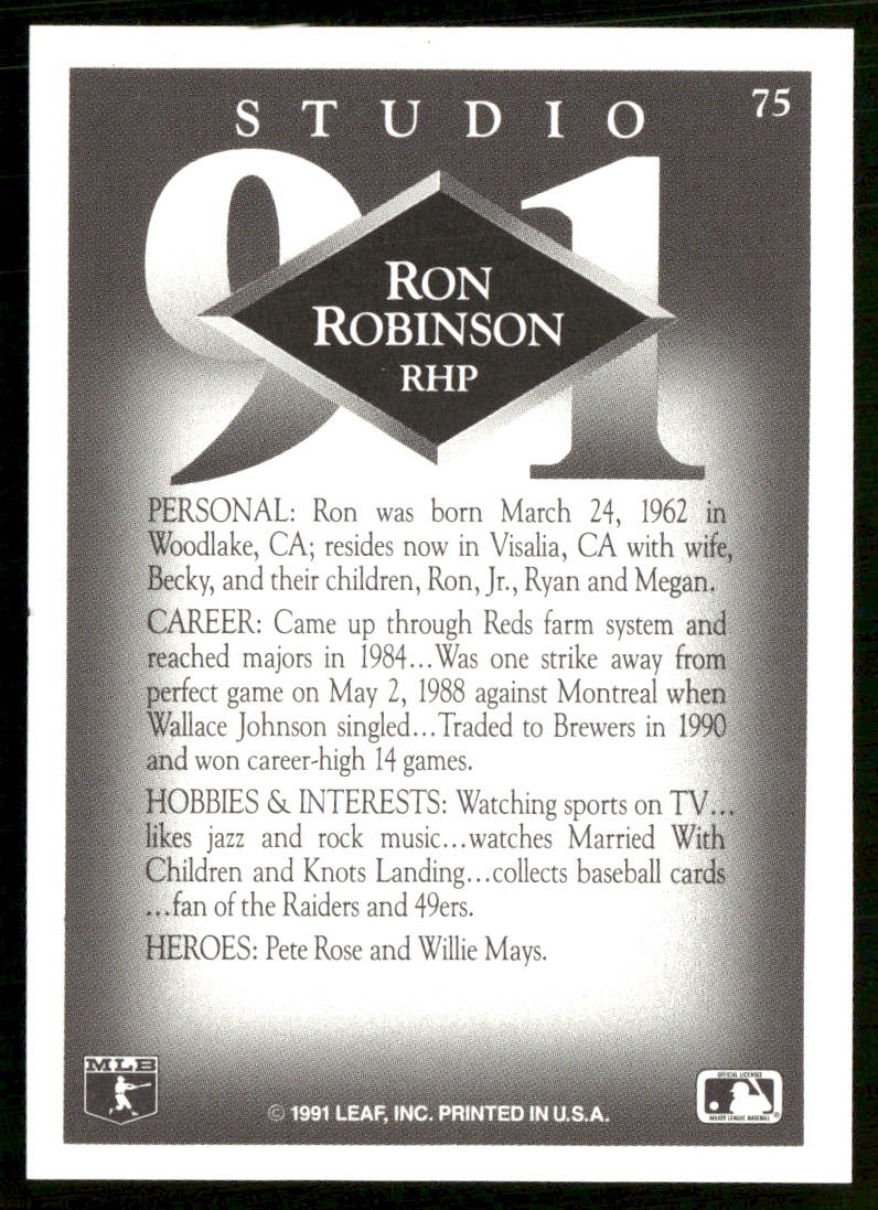 Ron Robinson 1991 Studio #75 Milwaukee Brewers back