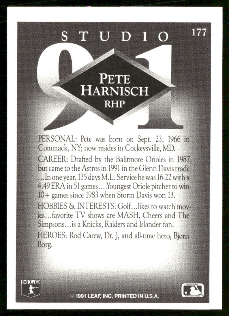 Pete Harnisch 1991 Studio #177 Houston Astros back