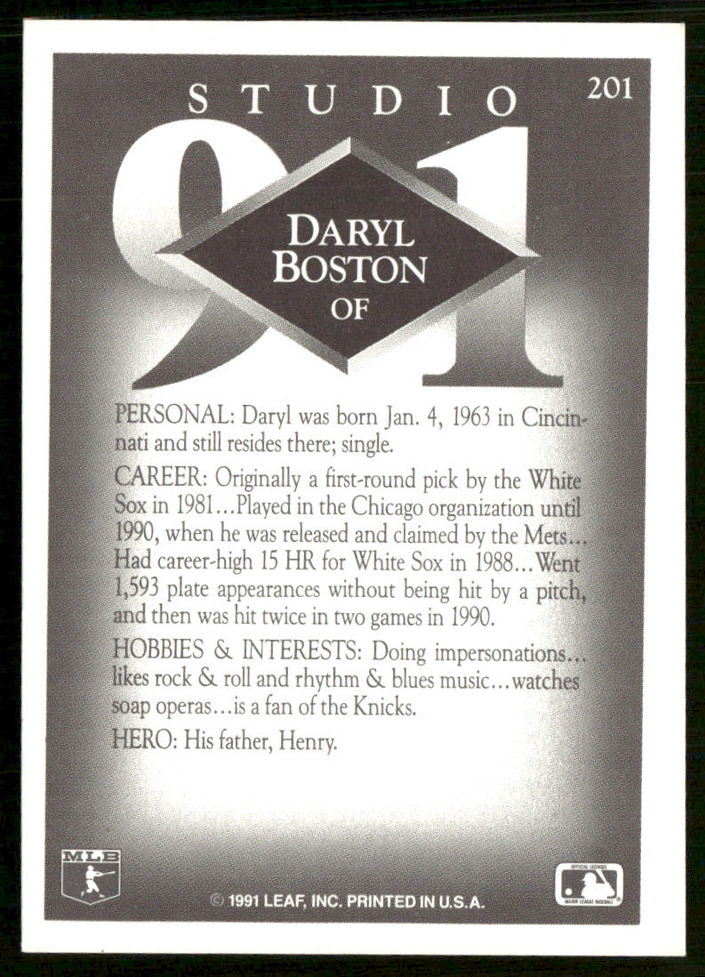 Daryl Boston 1991 Studio #201 New York Mets back