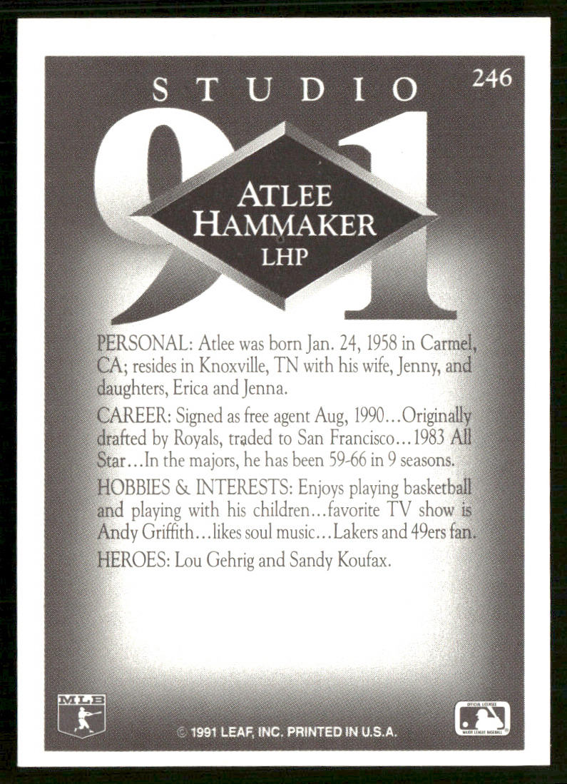 Atlee Hammaker 1991 Studio #246 San Diego Padres back