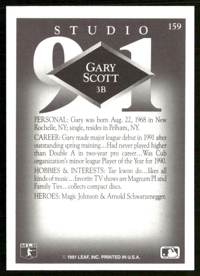 Gary Scott 1991 Studio #159 RC Chicago Cubs back
