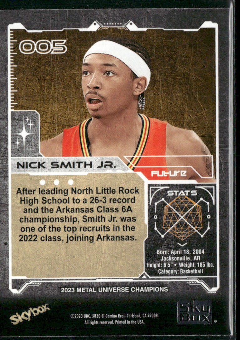 Nick Smith Jr. 2023 SkyBox Metal Universe Champions #005 Arkansas Razorbacks