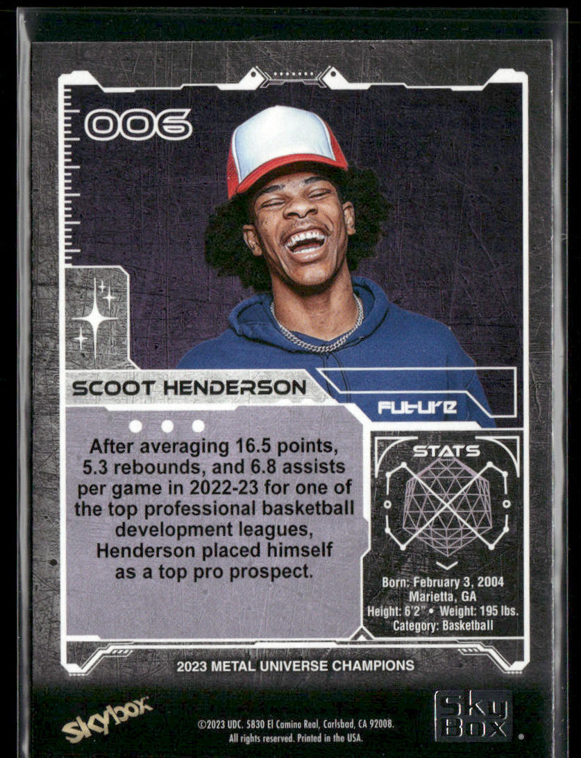 Scoot Henderson 2023 SkyBox Metal Universe Champions #006 Portland Trail Blazers