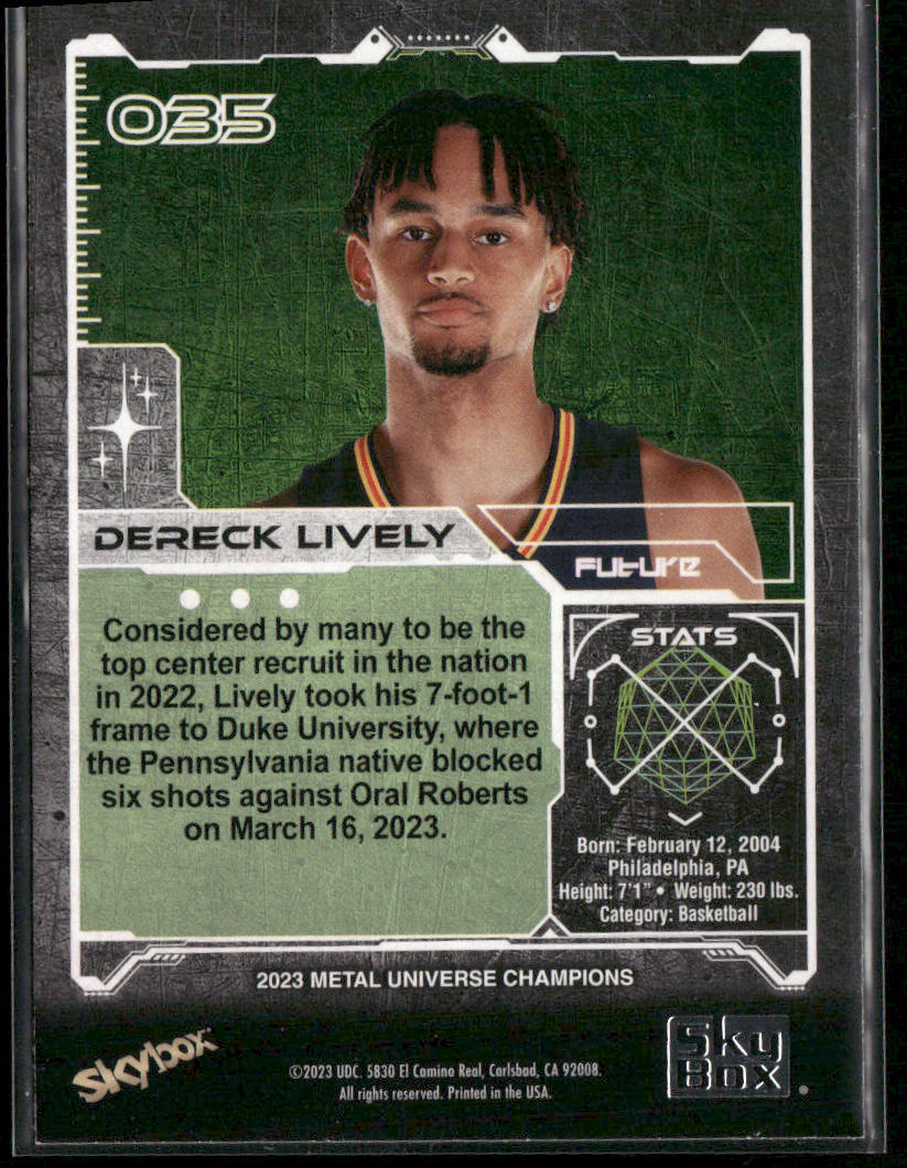 Dereck Lively 2023 SkyBox Metal Universe Champions #035 Boston Bruins