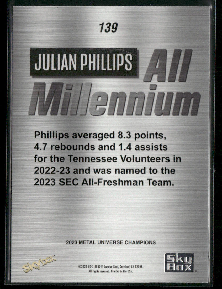 Julian Phillips 2023 SkyBox Metal Universe Champions Aqua #139 Sacramento Kings