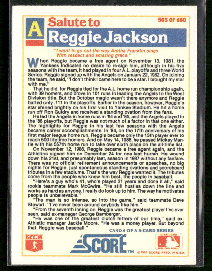 Reggie Jackson 1988 Score #503 California Angels