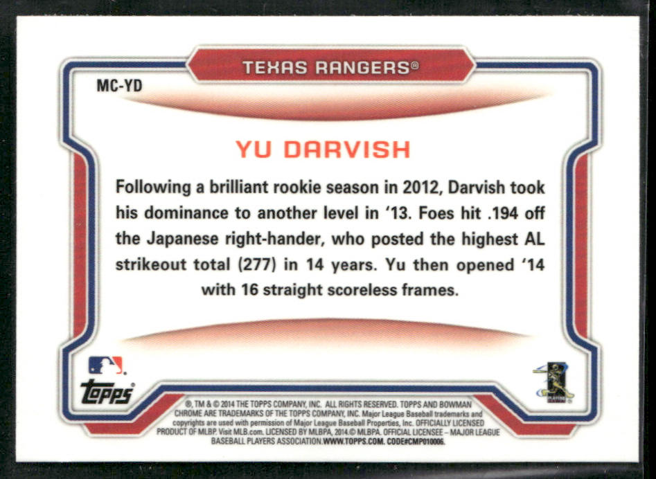 Yu Darvish 2014 Bowman Chrome Mini #MC-YD Texas Rangers