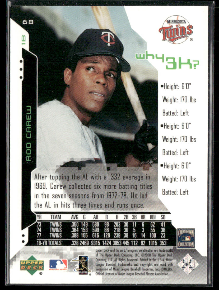 Rod Carew 2000 Upper Deck Hitter's Club #68 Minnesota Twins