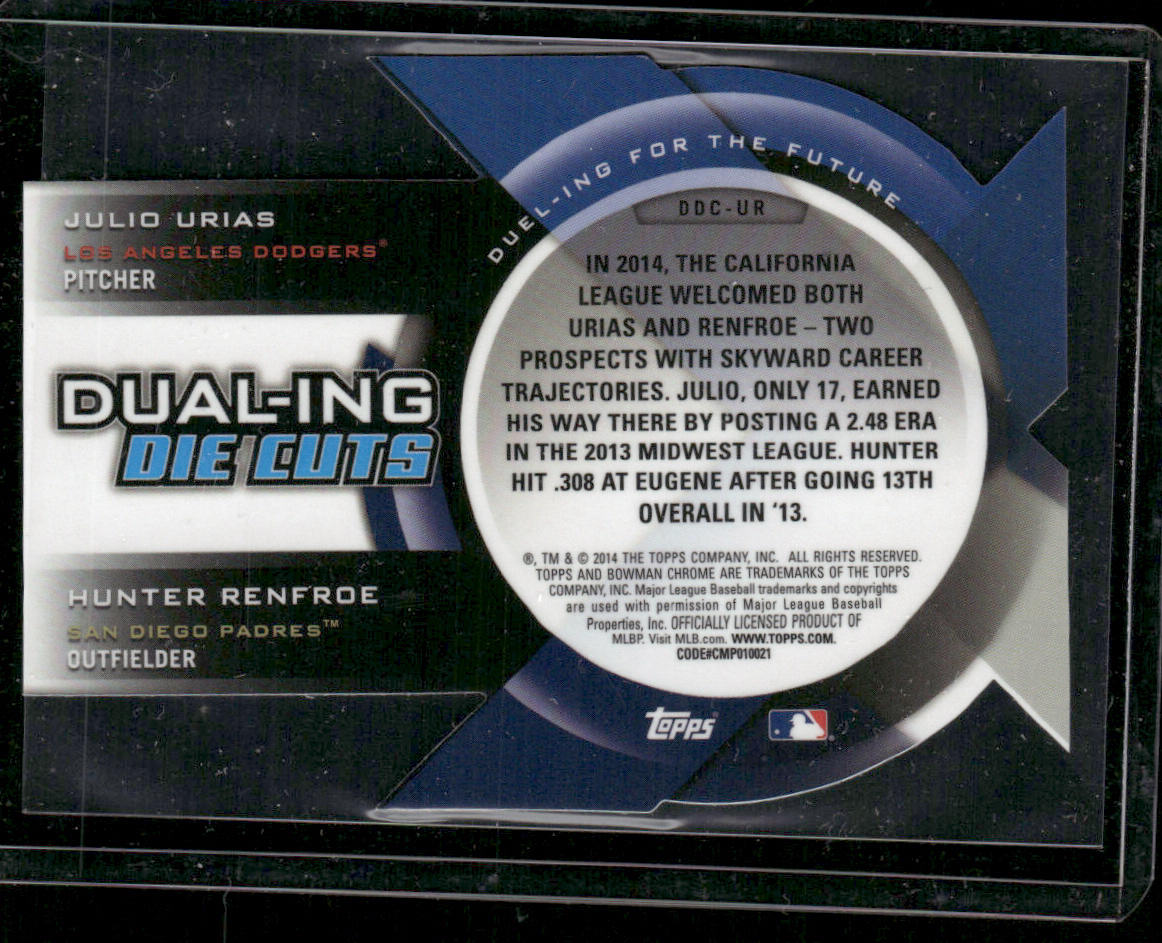 Julio Urias / Hunter Renfroe 2014 Bowman Chrome Dualing Die Cut #DDC-UR