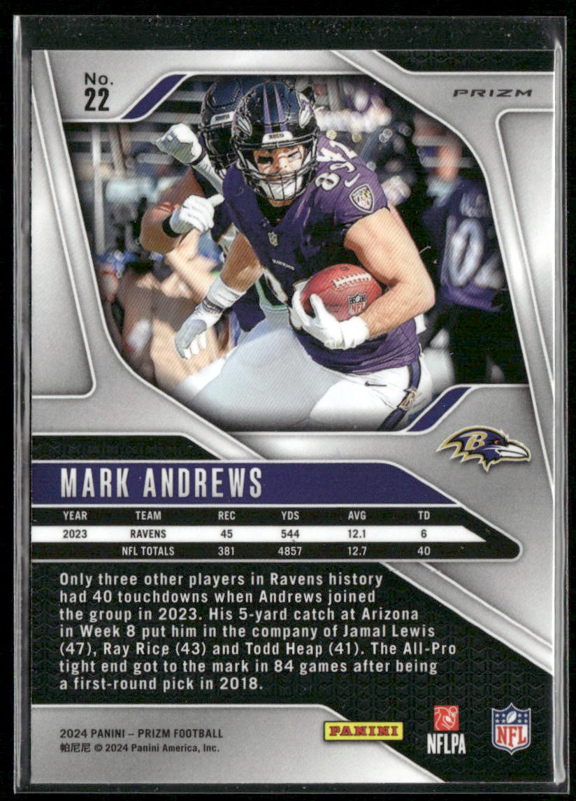 Mark Andrews 2024 Panini Prizm Red White and Blue #22 Baltimore Ravens