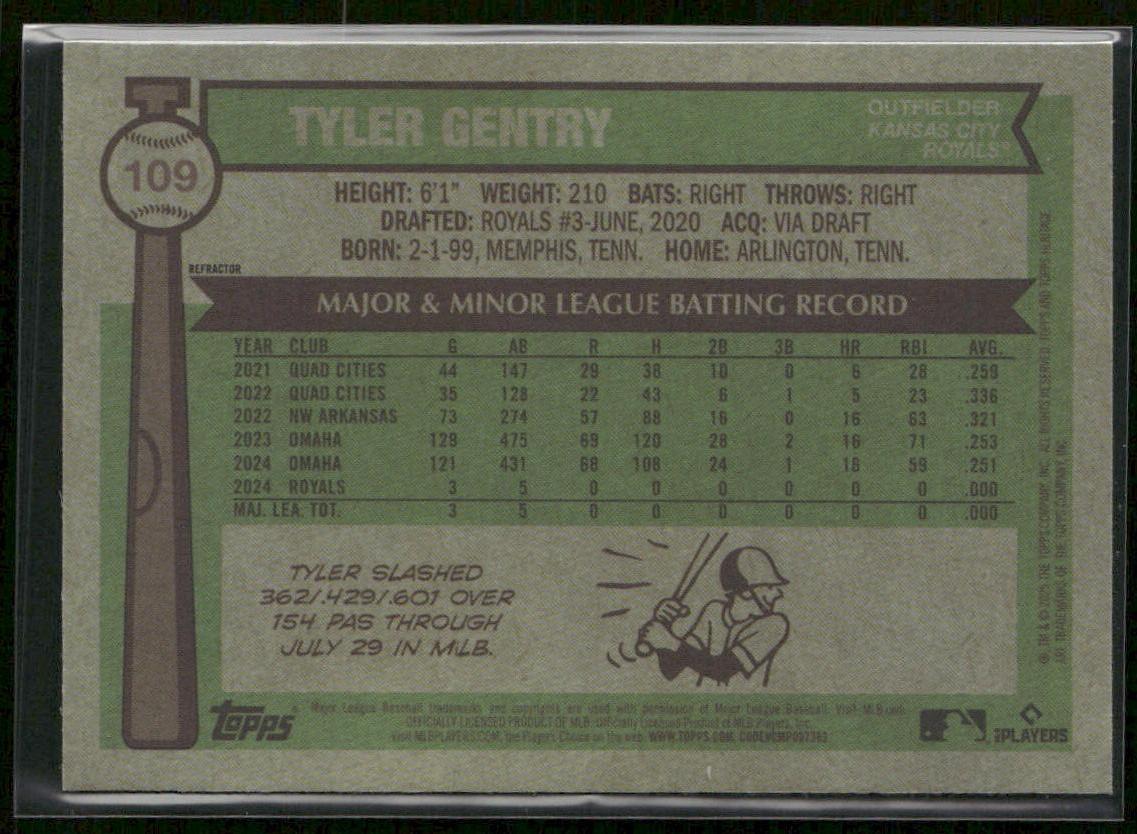 Tyler Gentry 2025 Topps Heritage Chrome Refractor #109 RC Kansas City Royals