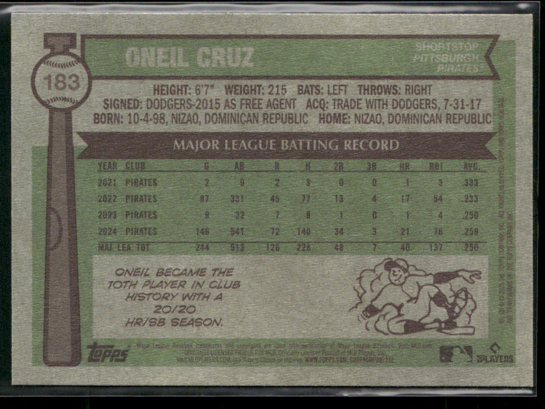 Oneil Cruz 2025 Topps Heritage #183 Pittsburgh Pirates