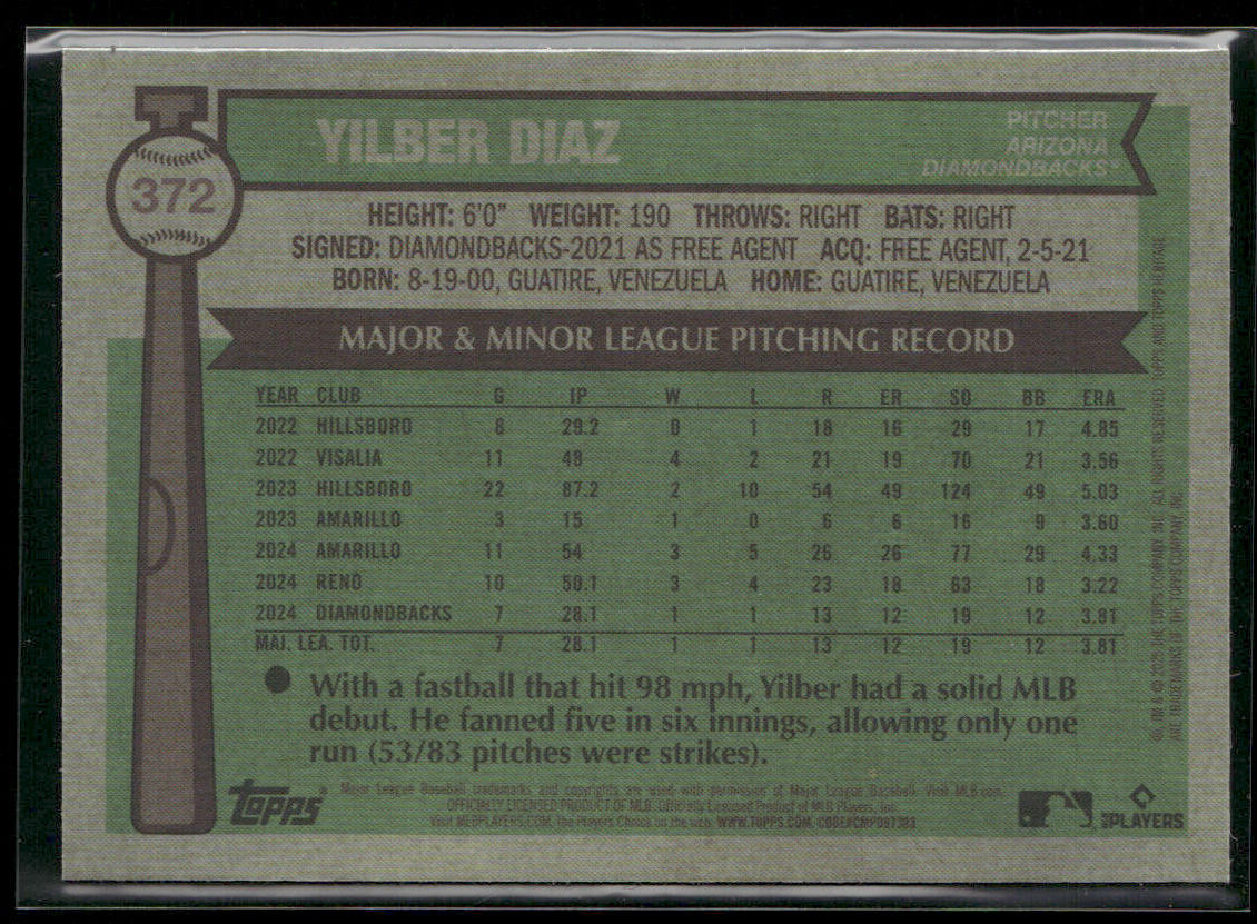 Yilber Diaz 2025 Topps Heritage Chrome #372 RC Arizona Diamondbacks