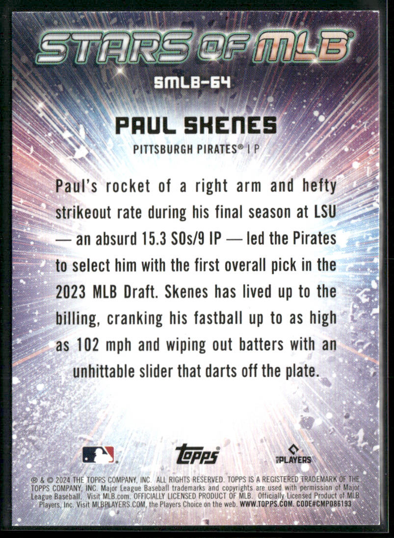 Paul Skenes 2024 Topps Update Stars of MLB #SMLB-64 Pittsburgh Pirates