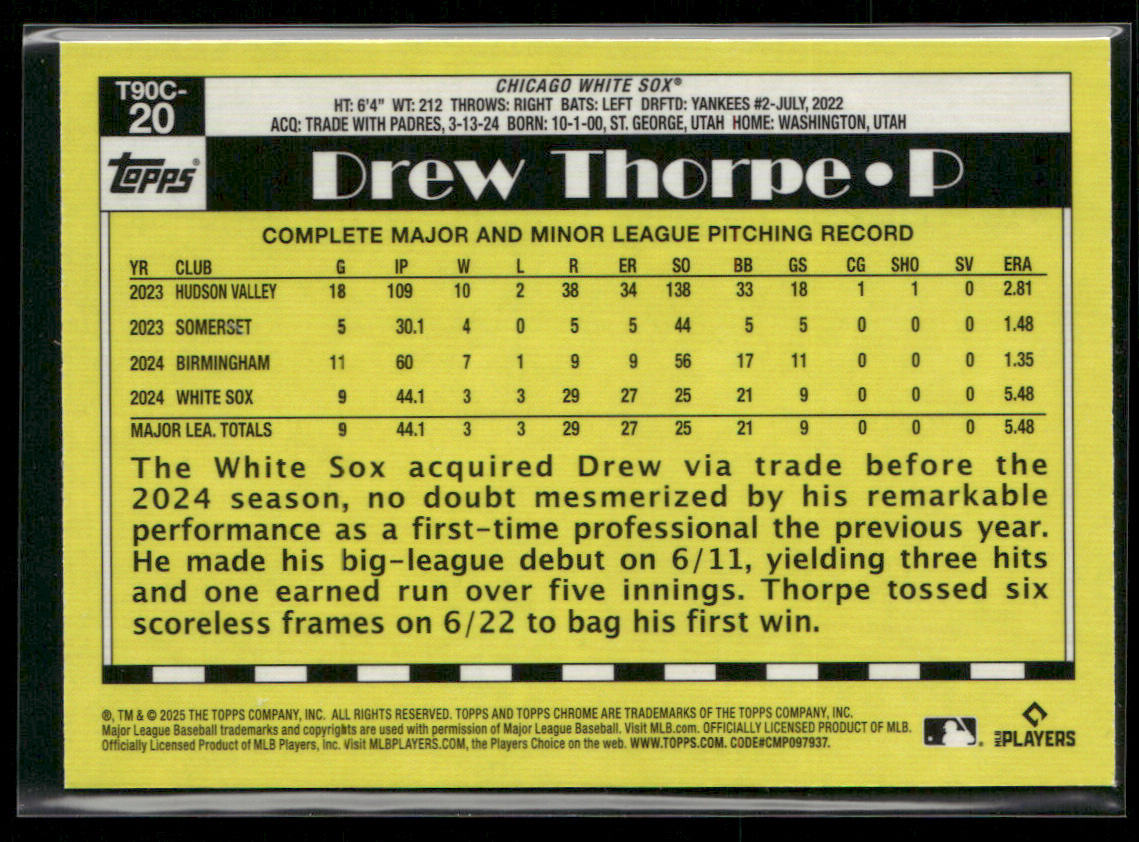Drew Thorpe 2025 Topps 1990 Topps Baseball 35th Anniversary Chrome #T90C-20
