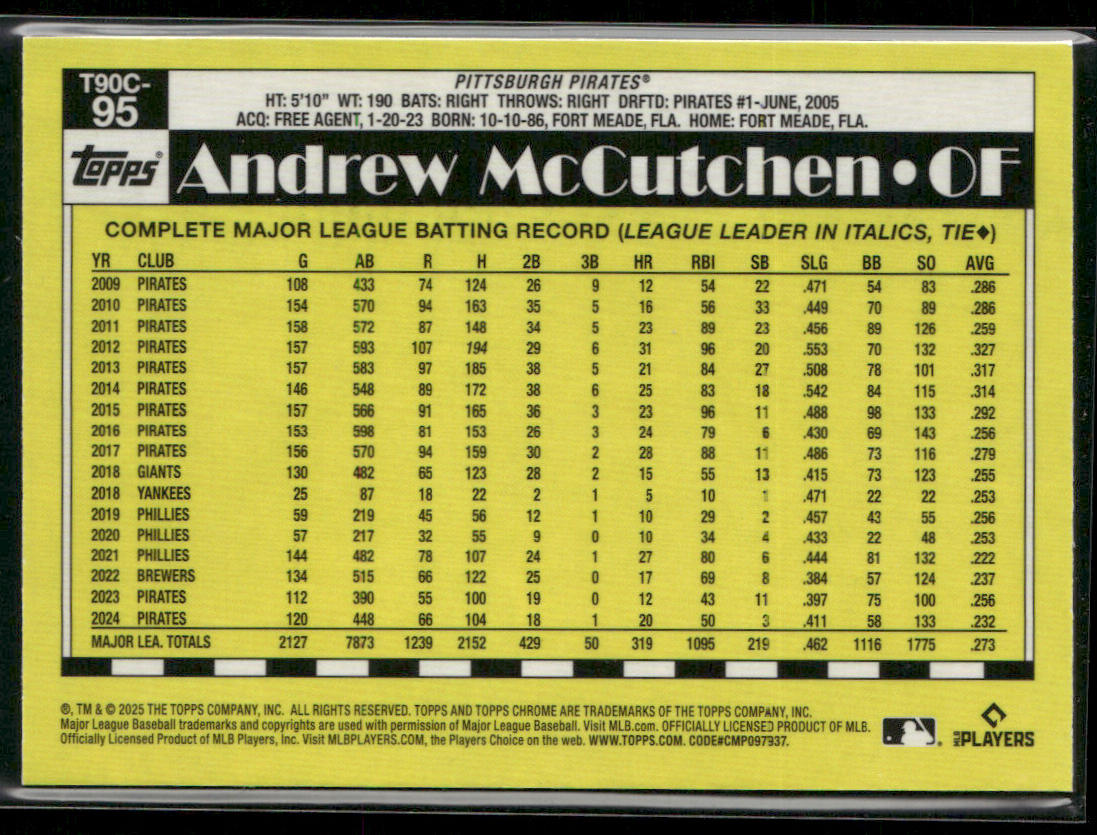 Andrew McCutchen 2025 Topps 1990 Topps Baseball 35th Anniversary Chrome #T90C-95