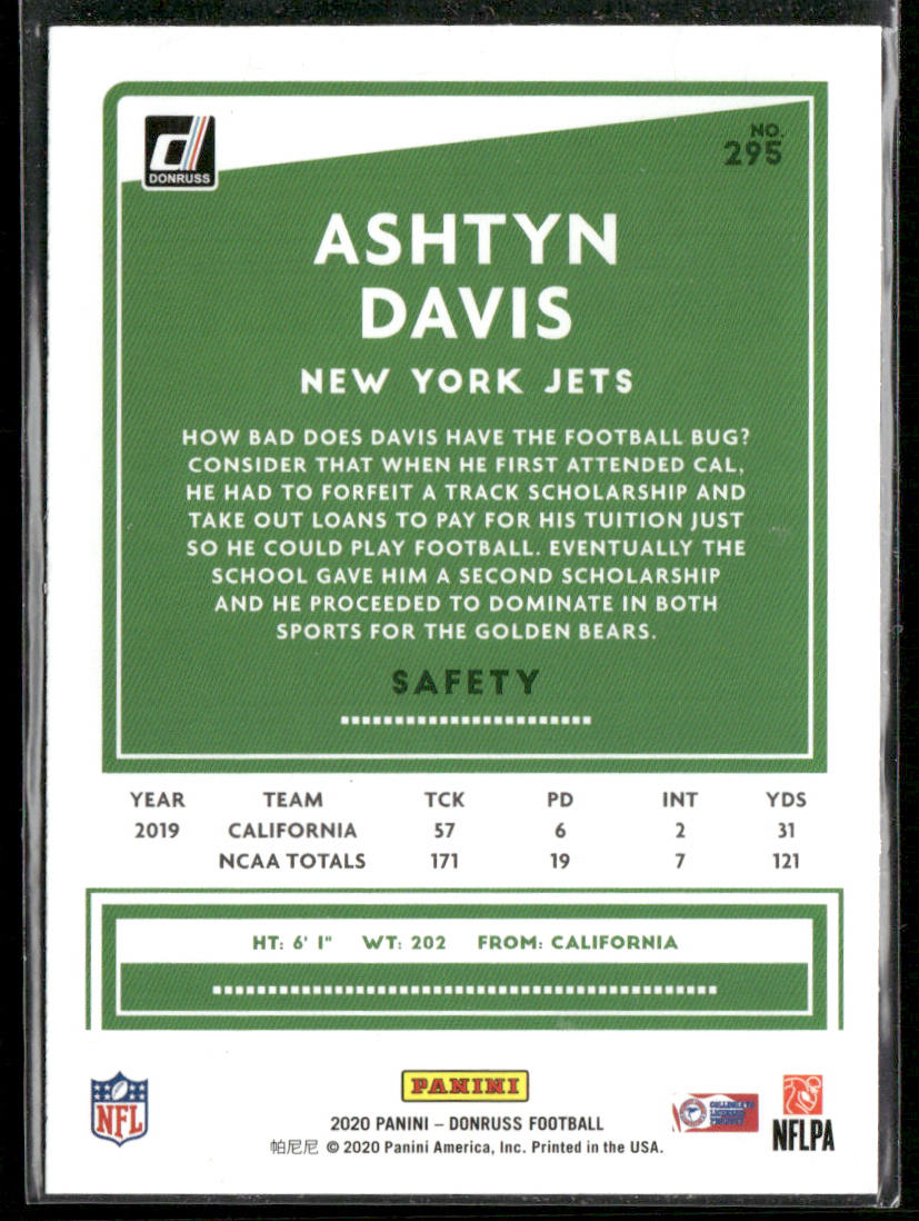 Ashtyn Davis 2020 Donruss #295 RC New York Jets