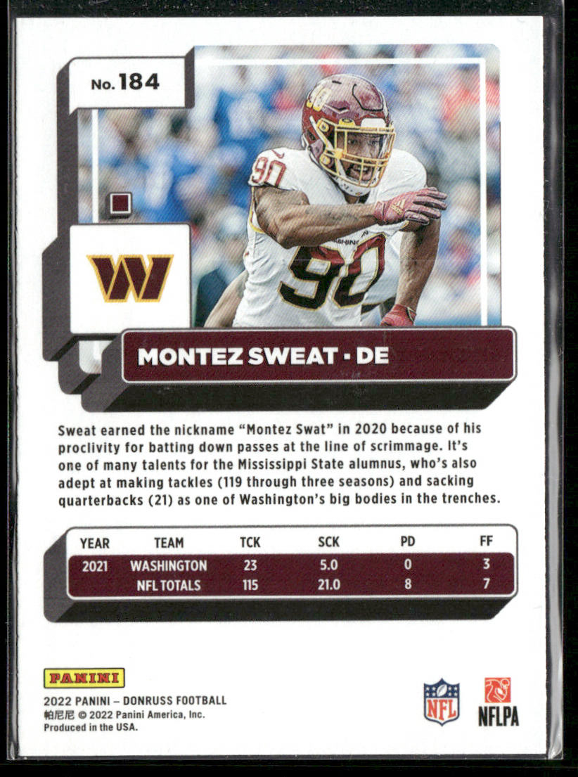 Montez Sweat 2022 Donruss Blue Press Proof #184 Washington Commanders