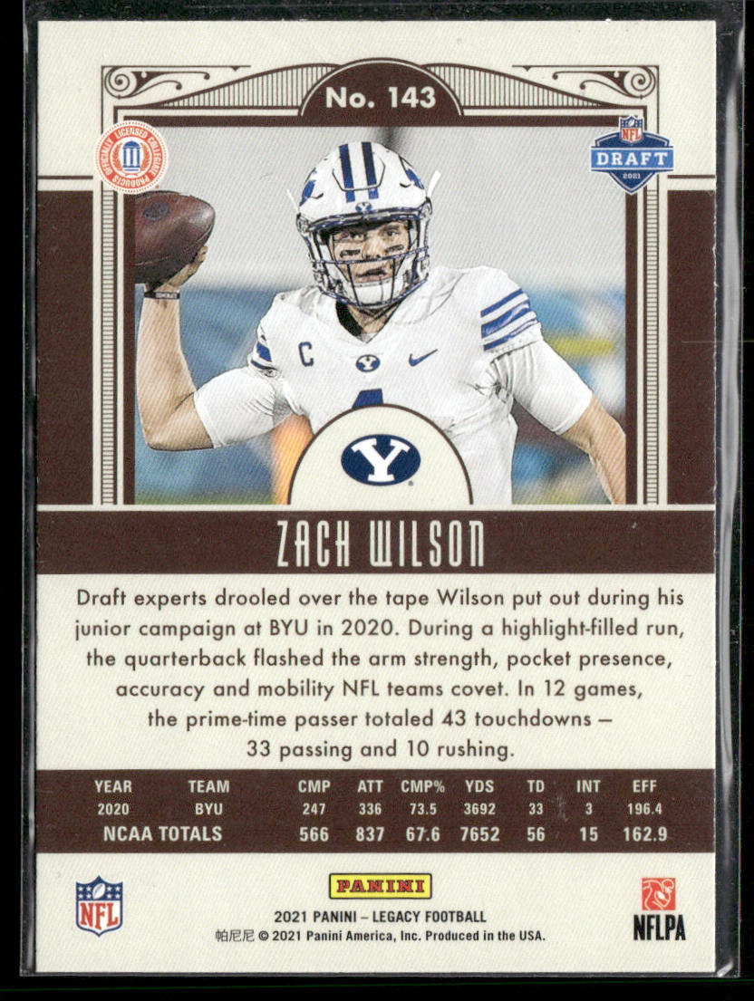 Zach Wilson 2021 Panini Legacy #143 RC BYU Cougars