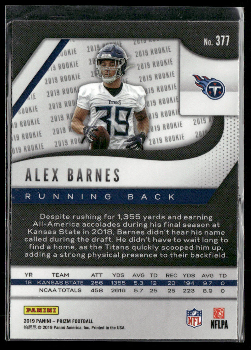 Alex Barnes 2019 Panini Prizm #377 RC Tennessee Titans