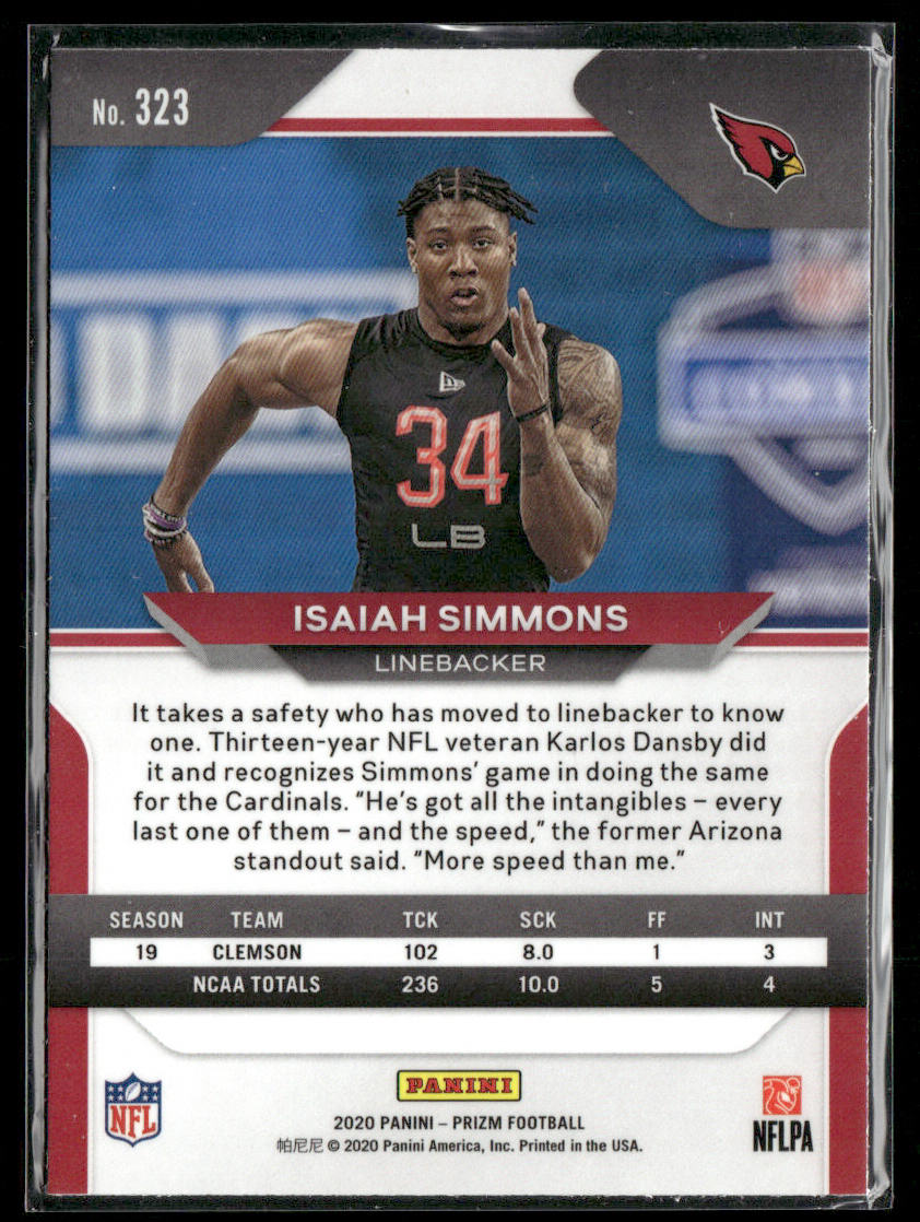 Isaiah Simmons 2020 Panini Prizm #323 RC Arizona Cardinals