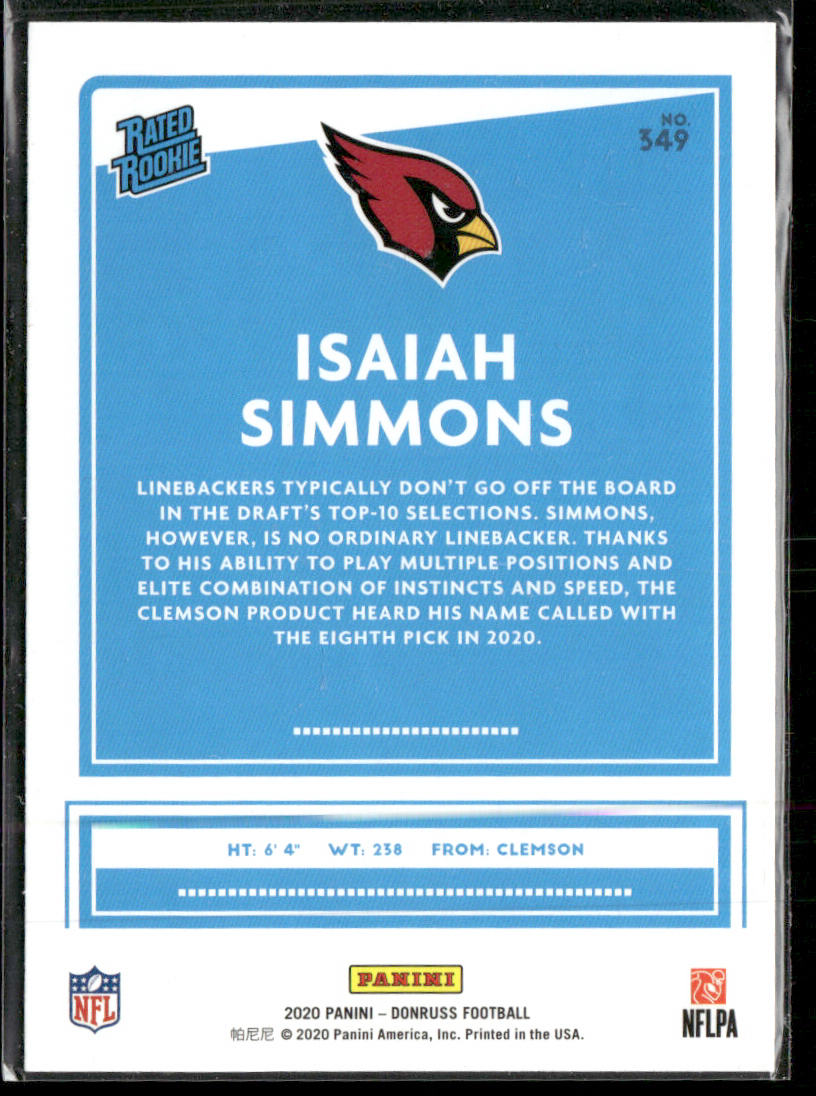 Isaiah Simmons 2020 Donruss #349 RC Arizona Cardinals