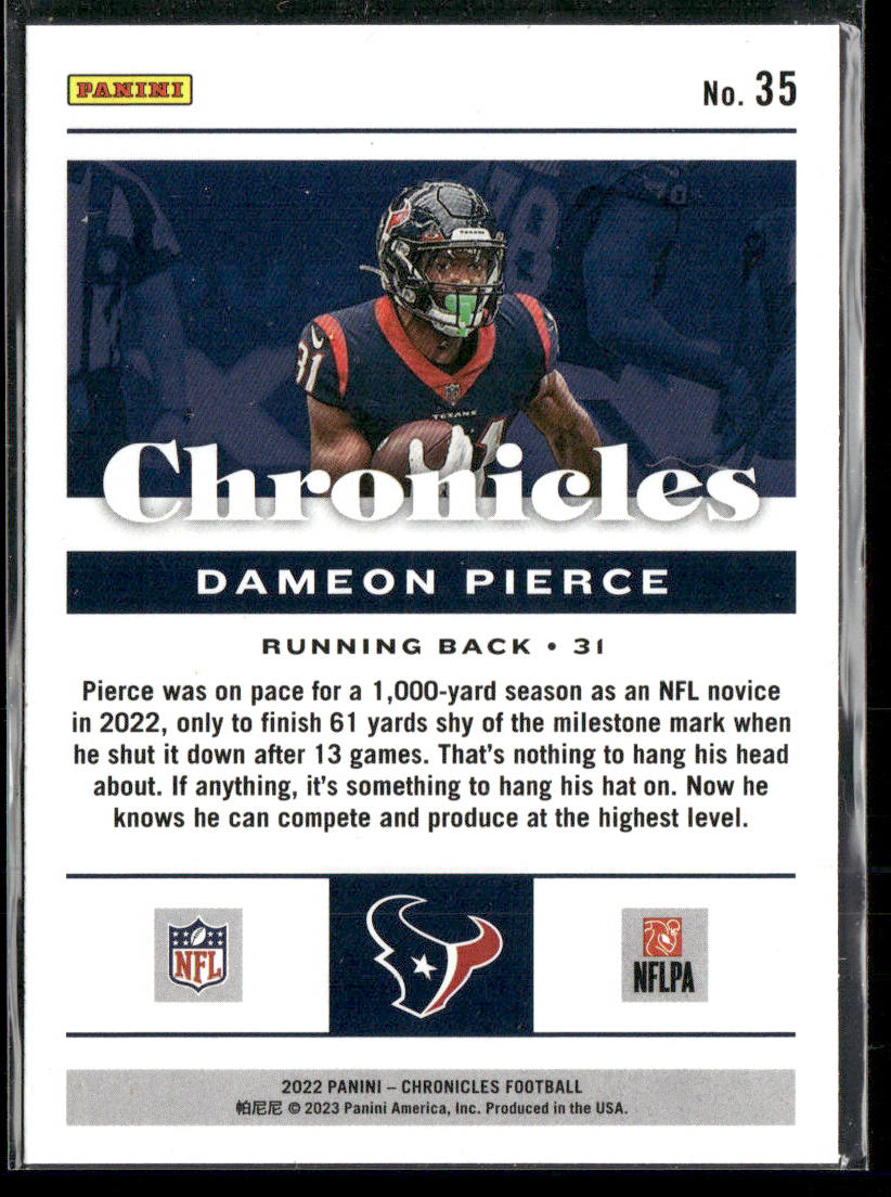 Dameon Pierce 2022 Panini Chronicles #35 RC Houston Texans