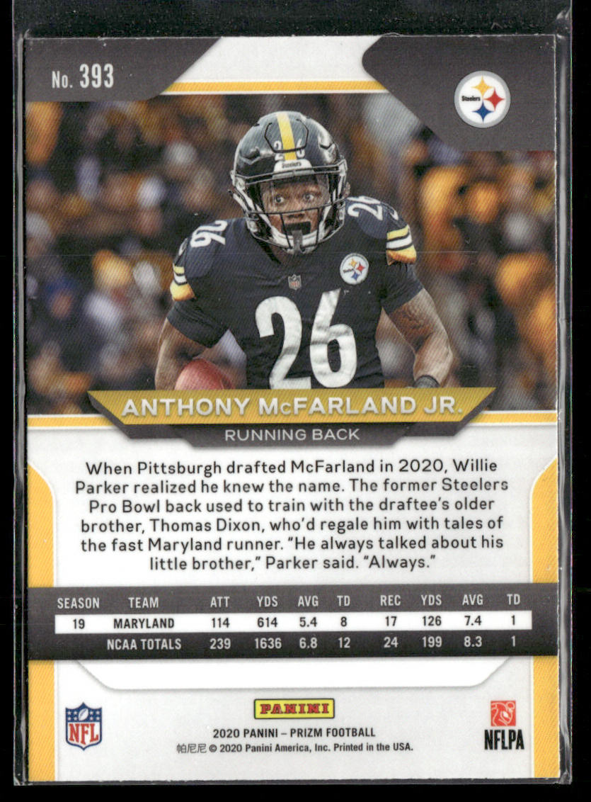 Anthony McFarland Jr. 2020 Panini Prizm #393 RC Pittsburgh Steelers