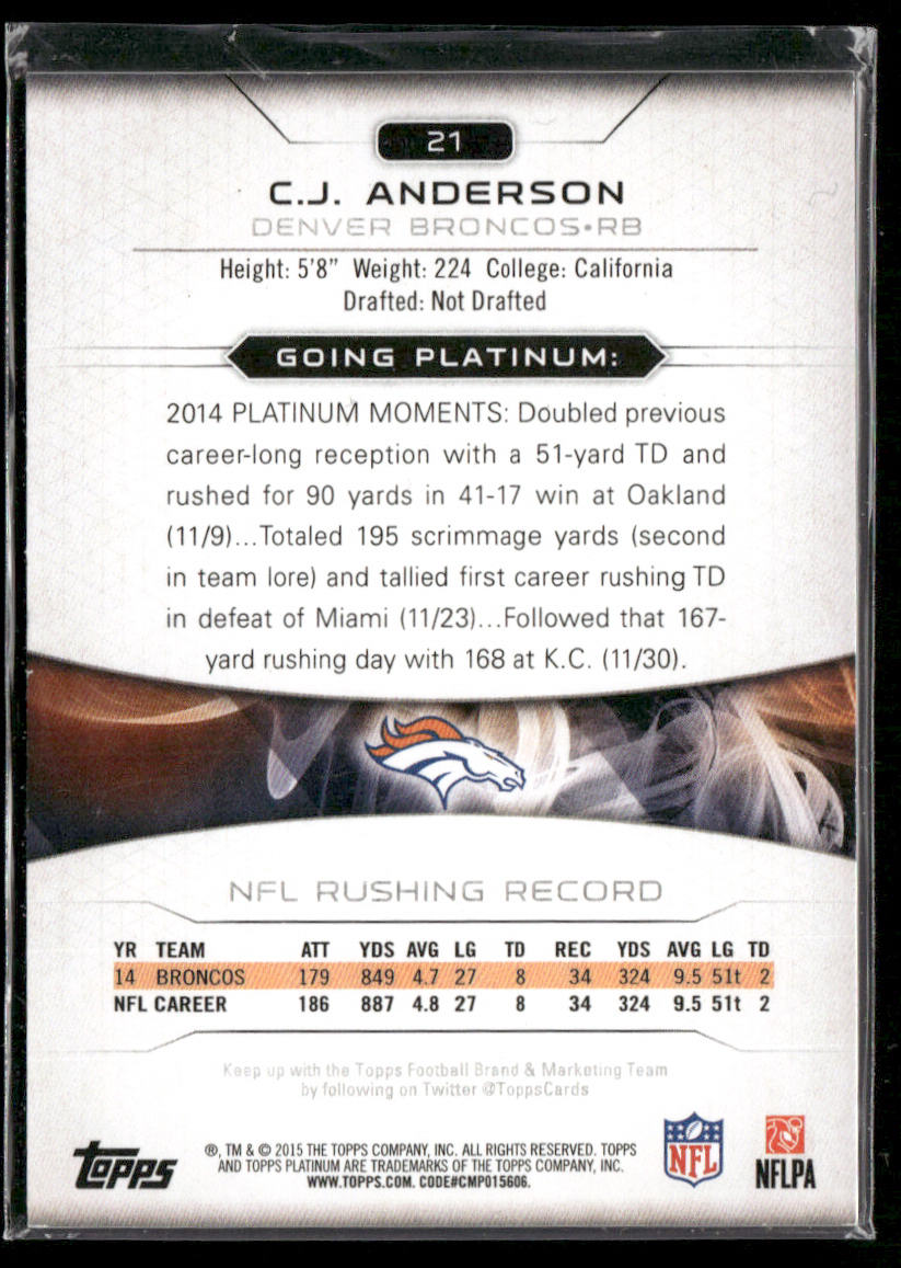 C.J. Anderson 2015 Topps Platinum Gold #21 Denver Broncos